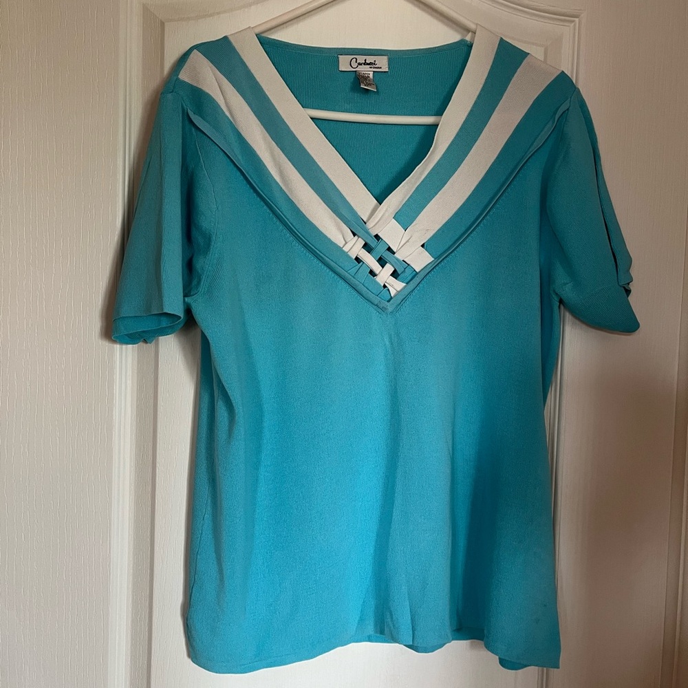 2/$20 - Carducci’s Blue and White Graphic Blouse with Sailor Collar